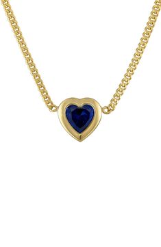 Vibrant heart-cut stones illuminate this petite pendant necklace plated from gleaming 14-karat-gold. Sterling silver/14k-gold plate/peridot, London blue topaz, tanzanite, aquamarine, white sapphire or sapphire Imported Gold Birthstone Necklace With Heart Cut For Valentine's Day, Gold Heart Cut Birthstone Necklace For Valentine's Day, Sapphire Gold Necklace, Heart Charm Necklace, Effy Jewelry, Sapphire Jewelry, London Blue Topaz, Keep Jewelry, Fine Jewellery Earrings