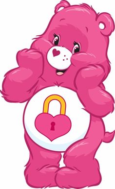 a pink teddy bear holding a heart shaped lock