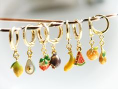 Cute and adorable tiny fruits gold stainless steel dangle earrings  *Miniature Fruits Necklace https://www.etsy.com/listing/1072436877 * Dimensions: Fruits charm- approx. 7-8 mm / hoop earrings- 10 mm diameter / Total length-  approx. 20-23 mm * Materials: gold plated stainless steel, epoxy * All our jewelry is custom made by hand with Love and Care in our workshop. P R E P A R A T I O N ∙ A N D ∙ P R O C E S S I N G ∙ T I M E * All items are custom made to order. Our processing time for this it Strawberry Avocado, Fruit Necklace, Lemon Blueberry, Huggie Earrings, Huggie Hoop Earrings, Earrings Etsy, Jewelry Earrings Hoops, Huggies Earrings, Small Designs