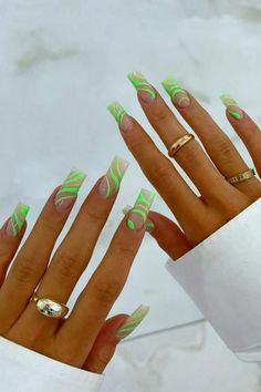 Neon Green Nails, St Patricks Day Nails, Nails Fun, Vacation Nails