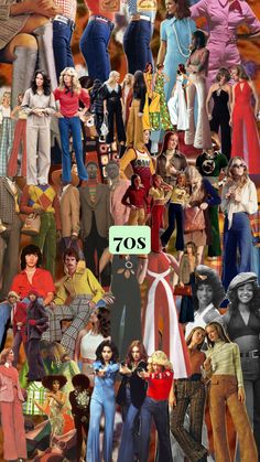 a collage of people dressed in 70s's and 70's fashions