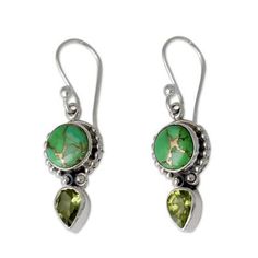 Musing on the transitory perfection of early springtime poet Robert Frost aptly wrote 'Nature's first green is gold'. Shanker in India captures the freshness of early spring in these dangle earrings crafted from sterling silver and set with natural peridot and reconstituted green turquoise. The earrings feature a beaded edge detail and are suspended from sterling silver hooks..925 Sterling silver Peridot Gemstone, Green Peridot, Sterling Silver Dangle Earrings, Beaded Dangle Earrings, Silver Spring, Silver Earrings Dangle, Jewelry Packaging, Turquoise Earrings, Handmade Sterling Silver