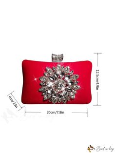 BirdinBag - Compact Red Rhinestone Box Bag - Mini Neon Accent Red Details, Neon Red, Red Rhinestone, Chain Bag, Box Bag, Mini Fashion, Chain Bags, 20 Cm, 4 Inch