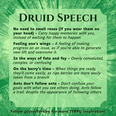 a green poster with the words druid speech