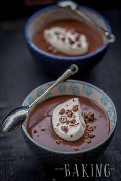 two bowls filled with chocolate and marshmallows