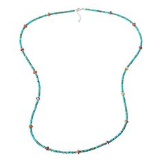 KALIFANO Turquoise-Color Howlite and Spiny Oyster Shell 38" Necklace  Expand your accessorizing options with this extra-long gemstone bead necklace. The colorful necklace features turquoise-color howlite beads with orange spiny oyster shell accents. You can wear it long and knotted or wrapped around your neck for a lovely, layered look!       Approx. 38"L x 1/8"W with 1" extender     Stamped .925     Lobster claw clasp     Necklace comprised of rondelle-shaped, turquoise-color howlite beads with orange spiny oyster bead accents   Stone Information       All sizes and weights approximate     Color-Enhanced Turquoise-Color Howlite - Rondelle (4.1mm)     Orange Spiny Oyster Shell - Rondelle (8mm) Turquoise Gemstone Long Beaded Necklace, Turquoise Long Necklace With Colorful Beads, Long Turquoise Necklace With Colorful Beads, Turquoise Long Hand-strung Beaded Necklaces, Long Turquoise Necklace With Natural Stones, Turquoise Long Hand-strung Necklace, Turquoise Long Necklace With Round Natural Stones, Turquoise Long Necklace With Gemstone Beads, Colorful Necklace