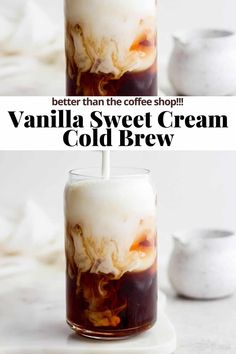 Vanilla Sweet Cream Cold Brew - a delicious summer iced coffee drink made with delicious sweet cream! Dairy-free friendly! #vanillasweetcreamcoldbrew #sweetcreamcoldbrew #vanillasweetcreamcoldbrewrecipe #vanillasweetcreamcoldbrewhealthy Vanilla Sweet Cream Recipe, Summer Coffee Drinks, Dairy Free Coffee Creamer