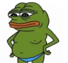 a cartoon frog wearing a diaper and holding his hands on his hips while standing in front of the camera