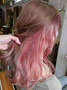 Light Peekaboo Hair, Light Pink Underdye Hair, Pink Underside Hair, Light Brown Hair With Pink Underneath, Light Pink Underneath Hair, Brown Hair With Pink Underneath, Undercolor Hair Ideas, Pink Underneath Hair