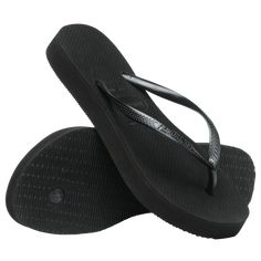 Elevate your look without sacrificing comfort in the Slim Flatform flip flop. Featuring the best-selling Slim shape with a subtle and stylish boost of height. Havaianas Women's Slim Flatform Flip Flops Sandal | Black | Size 9/10W Rubber Flip Flops, Havaianas Flip Flops, Black Flip Flops, Flatform Sandals, Elevate Your Look, Beach Sandals, Black Design, Flip Flop, Flip Flop Sandals