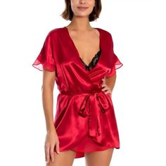 Linea Donatella Women's Chemise And Wrap Robe Lingerie Set (Robe Only), Red 1 Day Handling Time From Houston,Tx Satisfaction Guaranteed Or Your Money Back! New Items Are Added Every Week. ***Item Note: Please Note That The Items Color Is As Shown In The Pictures; The Item Will Be Described Based On What We See, But Please Make Your Own Interpretation Of The Color.*** Brand: Linea Donatella Style: Babydoll Wrap Robe Size: L Material: Polyester Condition: New With Tags Sku: Dd2 - 01 Arm Pit To Arm Satin V-neck Coquette Sleepwear, Coquette Satin V-neck Sleepwear, Red Lace Trim Sleepwear For Summer, Red Summer Sleepwear For Night, Elegant Red Nightgown For Bedtime, Red Coquettish Sleepwear With Lace Trim, Red V-neck Nightgown For Wedding Night, Red Lace Trim Sleepwear, Red Satin Sleepwear For Night