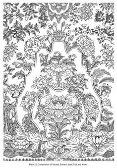 an intricate coloring page with flowers and birds