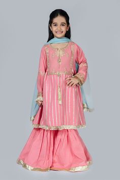 Pink Embellished Kurta For Festivals, Pink Embellished Festival Kurta, Navratri Embellished Long Sleeve Palazzo Set, Navratri Embellished Palazzo Set With Long Sleeves, Embellished Long Sleeve Palazzo Set For Navratri, Long Sleeve Embellished Sharara For Navratri, Embellished Long Sleeve Sharara For Navratri, Festive Embellished Pink Kurta, Festive Pink Embroidered Palazzo Set