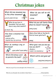 christmas jokes worksheet for kids to help them understand what they are talking about