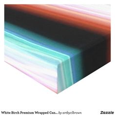 an abstract photograph of multicolored lines on a white background with text that reads, white birch wrapped can by artbylbrown