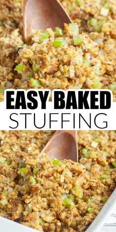 an easy baked stuffing recipe in a casserole dish