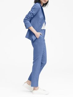 product Slim Fit Cotton Suits For Workwear, Slim Fit Cotton Suit For Work, Office Outerwear With Stretch And Notch Lapel, Solid Fitted Suits For Fall, Fitted Solid Suits For Fall, Fitted Cotton Suits For Office, Spring Tailored Single Button Pantsuit, Stretch Notch Lapel Blazer For Office, Spring Tailored Single-button Pantsuit