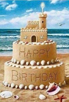 a sand castle on the beach that says happy birthday