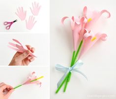 paper flowers and scissors are being used to make handprints