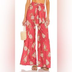 Nwt Agua Bendita Flowy Wide Leg Floral Pants Super High Rise With Waist Tie & Super Snatched Waistline Tiered Ruffle Legs Size M Talle- Fits Like An Xs/S Us Pants Measure 13” Waist 27” Inseam 14” Rise Super Lightweight Breezy And Flattering Wide Leg Floral Pants, Tropical Pants, Denim Jogger Pants, Biker Denim, Tie Waist Pants, Crop Top Set, Culotte Pants, Printed Wide Leg Pants, Denim Joggers