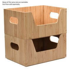 a wooden storage box with holes in the bottom and sides that are cut into smaller sections