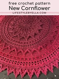 a pink crocheted doily with the words free crochet pattern new cornflower