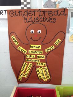 a gingerbread poster on the wall in a classroom