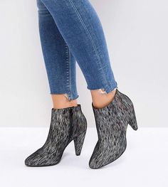 New Look Wide Fit Printed Cone Heeled Ankle Boot Metallic Ankle Boots, Wide Width Boots, Shoes Hack, Heels Outfits, Biker Boots