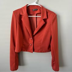 Shein Cropped Blazer. Size Large. Item Is A Darker Shade Of Red. 95% Polyester, 5% Spandex. Never Worn. Smoke Free Home. Red Fitted Trendy Blazer, Trendy Fitted Red Blazer, Fitted Red Trendy Blazer, Red Fitted Cropped Outerwear, Shein Jackets, Shade Of Red, Cropped Blazer, Dark Shades, Colored Blazer