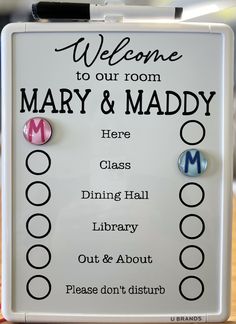 a sign that says welcome to our room mary and maddy