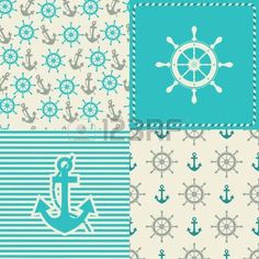 four different patterns with anchors and ships wheel