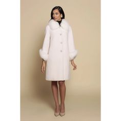 'Monroe' 100% Wool & Faux Fur Teddy Coat In Bianco | Santinni | Wolf & Badger Classic Long Fur Coat For Formal Occasions, Cream Fitted Long Wool Coat, Fitted Long Cream Wool Coat, Fitted Winter White Wool Outerwear, Elegant Cream Fur Coat With Long Sleeves, Elegant Winter White Wool Coat For Fall, Elegant Long Coat In Winter White, Elegant Long Sleeve Cream Fur Coat, White Timeless Wool Outerwear