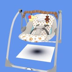 a child's swing with a teddy bear on the front and back, attached to a blue background