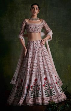 Ridhi Mehra-Noorien Pale Pink Lehenga Set-INDIASPOPUP.COM Scoop Neckline Blouse, Ridhi Mehra, Raw Silk Lehenga, Organza Lehenga, Net Blouses, Embroidered Crop Tops, Net Lehenga, Pink Lehenga, Embroidered Lehenga