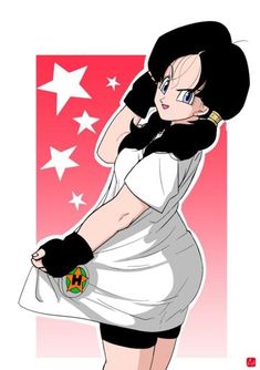 an anime character in a white dress and black gloves, with stars on the background