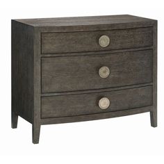 a wooden dresser with three drawers and two knobs on the bottom, one drawer open