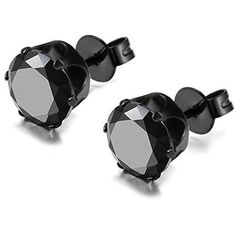 Dazzle in the glistening appeal of these Stud Earrings that create a stunning look you definitely would want for yourself so give Innovato Design the chance in helping you achieve this by availing these for yourself. Impressive as they are, these elegant accessories make up a style that everyone in the fashion industry conforms to. These black earrings proudly display the true color of a classic gemstone and the use of one of the finest materials in jewelry-making there is which is stainless steel. They reveal themselves in the beauty of cubic zirconia stones whose color is deep black and the cut that most gemstones have which is the round brilliant cut. Engage yourself in patronizing only the best for yourself, and these lovely round earrings are surely a must-have at parties or any socia Womens Stud Earrings, Stud Earrings Black, Wood Inlay Rings, Black Studs, Punk Accessories, Stud Earrings For Men, Masonic Ring, Wooden Sunglasses, Black Stud