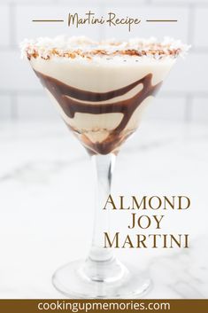 an almond joy martini with chocolate drizzle on top