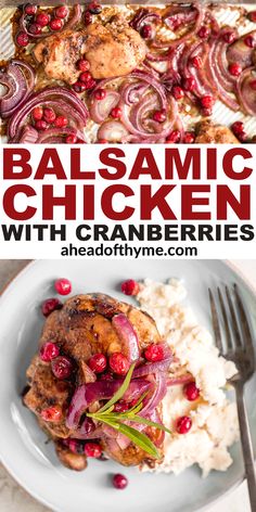 balsamic chicken with cranberries and onions on a plate