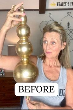 an older woman is holding up a large golden ball with the words before it's too late