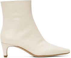 Ankle-high nappa leather boots in off-white. · Pointed toe · Zip closure at inner side · Buffed leather and suede lining · Covered kitten heel with rubber injection · Nubuck sole · Heel: H2 Supplier color: Cream Cream Pointed Toe Calf Leather Boots, Cream Pointed-toe Calf Leather Boots, White Calf Leather Heeled Boots With Pointed Toe, Chic White Calf Leather Heeled Boots, Cream Leather Heeled Boots With Sculpted Heel, Kitten Heel, Nappa Leather, Boot Shoes Women, Leather Boots