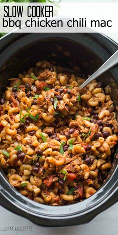 slow cooker bbq chicken chili macaroni and cheese in the crock pot