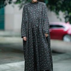 Modest Cotton Maxi Dress For Fall, Black Cotton Maxi Dress For Fall, Black Vintage Long Sleeve Maxi Dress, Black Vintage Maxi Dress With Long Sleeves, Black Lagenlook Maxi Dress For Fall, Vintage Black Maxi Dress For Spring, Relaxed Fit A-line Maxi Dress For Fall, Oversized Fall Maxi Dress, Floral Dress Plus Size