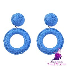 Product information: Color: yellow, blue, colorful, Rose Material: raffia Shape: Geometric Popular elements: None Style: INS style Product size: 6.8cm long+4.6cm wide Packing list: Earrings * Pair Product Image: Blue Spring Earrings, Blue Spring Earrings For Pierced Ears, Trendy Blue Earrings For Spring, Summer Adjustable Circle Earrings, Adjustable Circle Earrings For Summer, Trendy Circular Summer Earrings, Trendy Circular Earrings For Summer, Summer Light Blue Pierced Earrings, Blue Bohemian Earrings For Spring