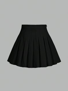 College Style Solid Color Side Zipper Casual Pleated Black Skirt, School Black Casual   Woven Fabric Colorblock Pleated Non-Stretch  Women Clothing, size features are:Bust: ,Length: ,Sleeve Length: Black Shirt And Skirt, Black School Skirt, Plain Black Skirt, Pleated School Skirt, Pleated Black Skirt, Plated Skirt, Pleated Skirt Black, Skirt School, White Pleated Skirt