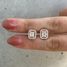 Illusion and Pave Emerald Cut Earrings MATERIALS Available in 14k White Gold, 14k Yellow Gold, and 14k Rose Gold. DETAILS Carat Weight: 0.67 Gold Weight: 3.92g Number of Diamonds: 66 *If in stock please allow 3-5 days for delivery. If back-ordered, please allow 6-8 weeks for delivery. Rush options may be available, please contact hello@alevjewelry.com 14k Gold Halo Diamond Earrings For Formal Events, Luxury Rose Gold Baguette Cut Earrings, Rose Gold Halo Diamond Earrings, Formal Rose Gold Halo Earrings, Fine Jewelry Rose Gold Halo Diamond Earrings, Formal Rose Gold Halo Diamond Earrings, Rose Gold Diamond Earrings With Halo, 14k Rose Gold Halo Earrings, Rose Gold 14k Brilliant Cut Diamond Earrings