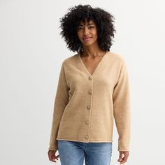 You'll love the cozy style of this women's Oversized Button Front Cardigan from Sonoma Goods For Life.Click on this WOMEN'S GUIDE to find the perfect fit and more! You'll love the cozy style of this women's Oversized Button Front Cardigan from Sonoma Goods For Life.Click on this WOMEN'S GUIDE to find the perfect fit and more! FEATURES V-neck Long sleeves Button closure Jersey constructionFIT & SIZING 25 3/4-in. lengthFABRIC & CARE Polyester, acrylic, nylon Machine wash Imported Size: Xxl. Color: Oversized Beige Cardigan With Button Closure, Cozy Beige Button-up Cardigan, Oversized Brown Cotton Cardigan, Beige 3/4 Sleeve Casual Cardigan, Cozy Beige V-neck Cardigan, Button Front Cardigan, Petite Size Chart, Womens Size Chart, Life Size