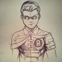 a pencil drawing of a man in a superman costume with the letter b on his chest