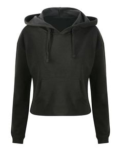 Ladies' Girlie Cropped Hooded Fleece with Pocket - JET BLACK - XS | Just Hoods By AWDis Girlie Cropped Hooded Fleece with Pocket T-Shirt in Jet Black Size XS | Cotton/Polyester Blend Pullover Mode, Hoodie Xxl, Short T Shirt, Kangaroo Pouch, Pocket Tshirt, Hooded Sweater, Raw Edge, Cropped Hoodie, Jet Black