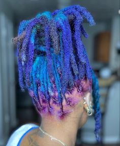 Dreads Styles For Women With Color, Blue Dyed Locs, Skunk Stripe Dreads, Blue And Purple Locs, Dyed Locs Hairstyles, Midnight Blue Locs, Teal Locs, Lavender Locs